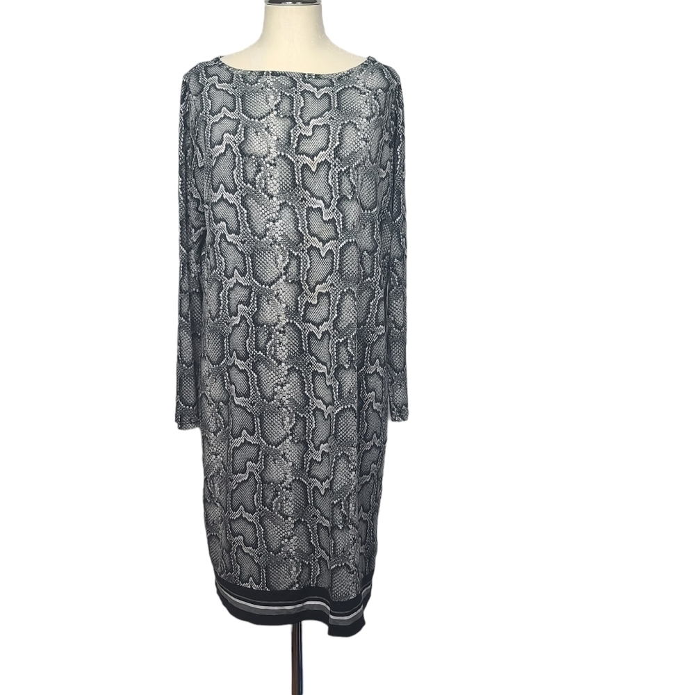 Michael Michael Kors Gray Black Snakeskin Long Sleeve Dress 0X